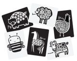 Veľké kartónové kartičky s čiernobielym motívom zvieratiek pre rozvoj dieťaťa. V balení je 6 ks kartičiek s motívom: sliepka, kôň, včela, prasiatko, krava, ovca.
